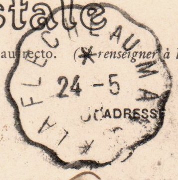 Obliteration ferroviaire / chemin de fer 'Le Mans à La Flèche', May 1908 : Malicorne